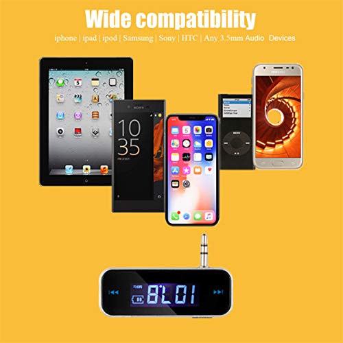 ECRAB FM Transmitter in-car Wireless Audio Adapter for iPad iPhone Samsung Sony Tablet MP3/MP4 Players Android, Mini FM Modulator with Built-in 3.5mm Aux Port