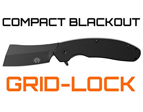 Off-Grid Knives - OG-950XB Cleaver Compact Blackout - Hard Use Legal Carry EDC Folding Knife, Safety Grid-Lock Turns This Folder Into a Fixed Blade, Cryo AUS8 Blade with TiNi, G10, Tip-Up Deep Carry