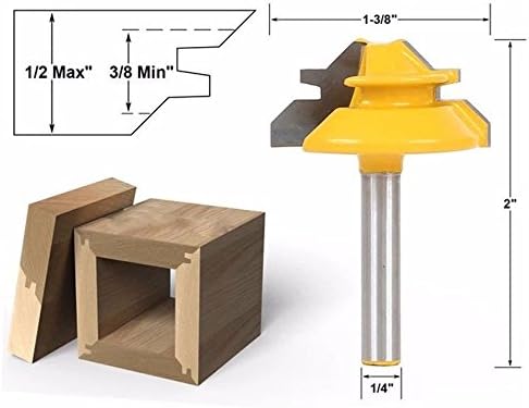 AKHS 1/4Inch Shank 1-3/8 Inch Diameter Small Lock Miter Router Bit 45-Degree Joint Router Bits Woodworking Cutter Tool