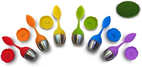 Tea Commission Tea Infuser Set of 6, Steeper Strainer Silicone &amp; Stainless Steel Mesh Basket (Rainbow) for Loose Leaf Tea includes 1 Drink Coaster, Eco-friendly Gift or Tea Maker