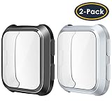 QIBOX Compatible Fitbit Versa Cover (2-Pack), All-Around Protective Screen Protector Case Bumper Shell Soft TPU Plated Bumper Compatible Fitbit Versa Smartwatch [Scratch-Resist][Full-Protector]
