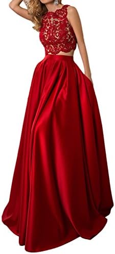 NANIYA Two Piece Prom Dresses A Line Appliques Satin Evening Gowns with Pockets