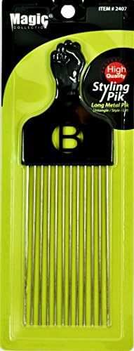 Afro Hair Pick Extra Large Long Black Fist Long Metal Pik (B-2407)