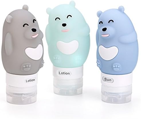 3PACK Leakproof Travel Bottle Sets,2.6oz TSA Approved Refillable Squeezable Silicone Cosmetic Travel Tube Containers Accessories with Portable Clear Travel Bag for Liquid Toiletries(Bear)