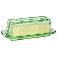 Trenton Gifts Green Depression-Style Glass Butter Dish, Retro Kitchen Decor, Wedding Gift
