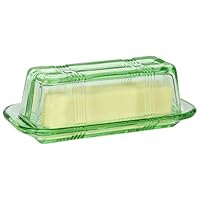 Trenton Gifts Green Depression-Style Glass Butter Dish, Retro Kitchen Decor, Wedding Gift