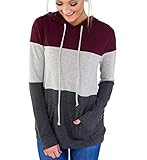 Eternatastic Womens Hoodies Long Sleeve Drawstring Sweatshirts Color Block Striped Pullover Top
