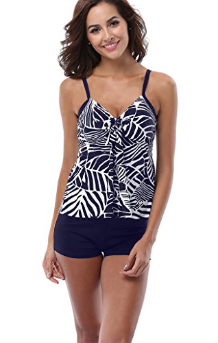 Attraco Women's Floral Print Tankini Set Swimsuit with Boyleg Bottom