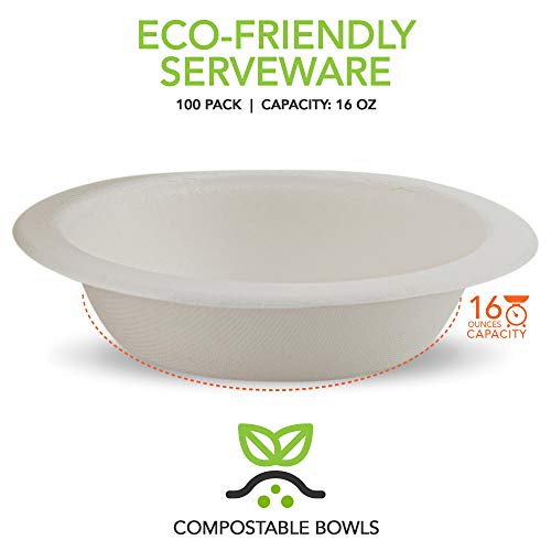 image for Stock Your Home Compostable 16 Ounce Bagasse Bowls - 16 Oz Recyclable 