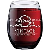 1944 76th Birthday Gifts for Women Men - 15 oz Stemless Wine Glass - 76 Year Old Gift Present Ideas for Mom Dad - Funny Vintage Unique Personalized - Party Anniversary Reunion Decorations Supplies