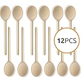 10- Inch Long Handle Wooden Kitchen Spoons Baking Mixing Serving Craft Utensils Bulk Oval Spoon Puppets Beechwood Long Handle - Set Of 12 - MR. WOODWARE
