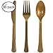 Tiger Chef Gold Plastic Silverware Set - Heavy Duty Plastic Cutlery - Disposable Flatware- Includes 32 Forks, 32 Teaspoons, and 32 Knives (Gold, 96)