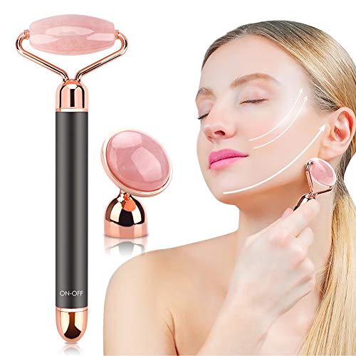 Jade Roller Facial Massager Set, OYRGCIK Vibrating Face Roller & Massager Under Eye Press for Face, Eyes and Neck, Natural Rose Quartz Beauty Facial Skin Care Tools Kit w/Bag Reduce Wrinkles Aging - Thumbnail 7