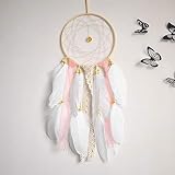 OFNMY Handmade Feathers Dream Catcher Pink Kids 6.3" x 21" Indian Dreamcatcher Wall Hanging Home Garden Decor