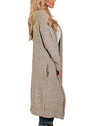 Dokotoo - Chaqueta de punto para mujer, lisa, casual, con parte frontal abierta, larga