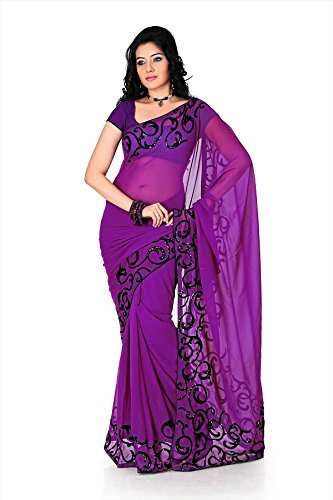 Designersareez Women's Chiffon Saree Free Size Royal Blue