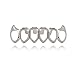 LuReen Silver Vampire Fangs 6 Open Face Outline Grillz Teeth Top Bottom Set Hip Hop Teeth (Silver)