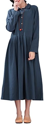LifeShow Women's Casual Spring/Fall Cotton Long Linen Shirt Dress With Pockets