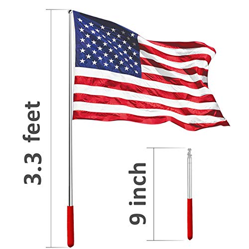 APUXON Telescopic Handheld Flagpoles, Portable Staff with Clips 3.3ft, Red- Lightweight Extendable Stainless Steel with Anti-Slip Grip - Collapsable Flag Pole for Tour Guides & Pointer for Teachers