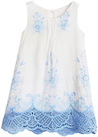 IEason Baby Girls Princess Dress Short Sleeve Embroidery Dresses 4T(3-4Years), Blue