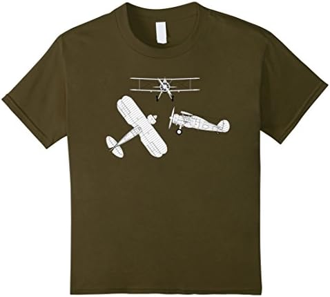 Kids Airplane Blueprint Mechanical Drawing Biplane Diagram Tshirt 6 Olive