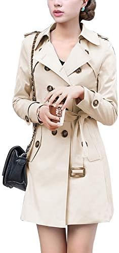 Womens Fashion Double Breasted Pocket Outwear Trench Jacket Coat with Belt
