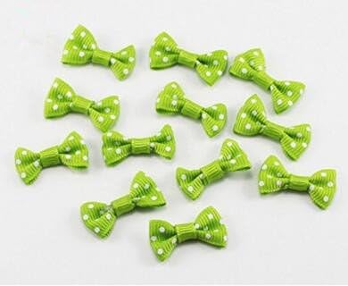2x24pcs 3x1.5cm Polka Dot Grossgrain Bows Girls Boutique Mini Hair Bow Barrettes (Green)