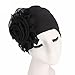Botrong Women Ladies Retro Big Flowers Hat Turban Brim Hat Cap Pile Cap (Black)