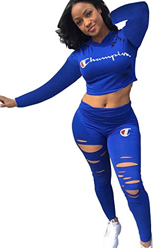 Womens Long Sleeve 2 Piece Outfits Letter Print Hollow Out Crop Top Hoodie and Long Pants Jumpsuit Romper