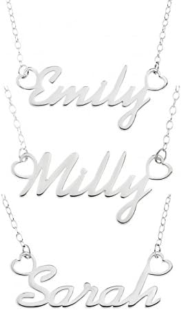 Solid 925 Sterling Silver Personalised Name Necklace | Choose Any Name | Including Sterling Silver Trace Chain 14" 16" 18" (Hearts)
