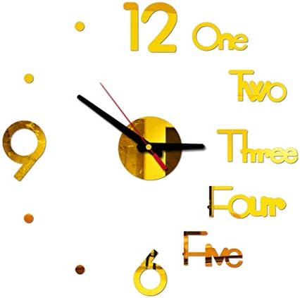 OKEYsoe Wall Clock Sticker 3D Mirror Surface Window Sticker DIY PVC Wallpaper Living Room Decoration Kids Gift Decals Bedroom Decoration (Gold)