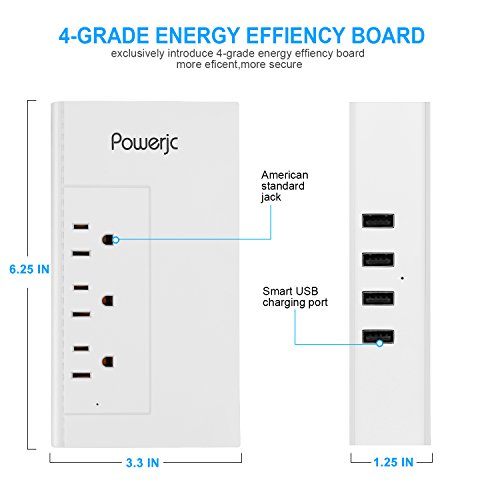 Travel Power Adapter Voltage Converter Step Down 220V to 110V AC Output 1875w with 4 Smart USB Charging Ports White[for hairdryer] Powerjc