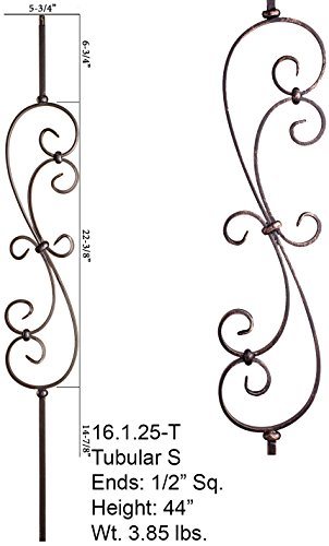 Oil Rubbed Bronze 16.1.25-T Hollow S-Scroll Iron Baluster for Staircase Remodel , Box of 5