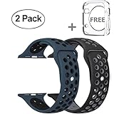 Watch Band 42mm, YooTek Soft Silicone Replacement Band with Quick Release for Apple Watch 3/2/1/Edition, 2 Pack with free iWatch screen Protector(Black/Gray + Blue/Black)