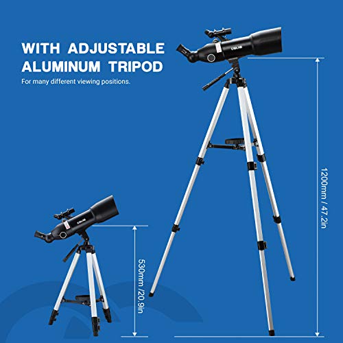 ESSLNB Telescopes for Adults Astronomy Beginners Kids 400X80mm with 10X Smartphone Adapter Adjustable Tripod Case and Moon Filter Erect-Image Diagonal Prism