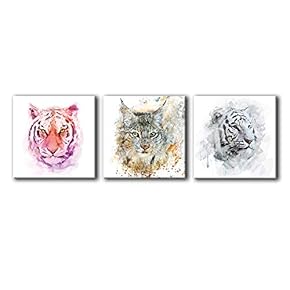 Colored Animals Home Artwork for Living Room Bedroom x3 Panels