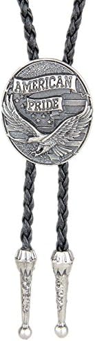 American Pride Eagle Leather Bolo Tie Necktie Mens Gifts Ideas (Silver)