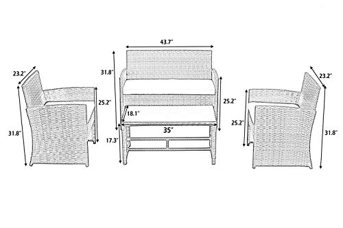 Do4U Outdoor Patio Furniture Set 4 Pcs PE Rattan Wicker Garden Sofa and Chairs Set with Beige Cushion with Table (Mix-Beige)
