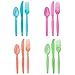 Plastic Cutlery 96-Piece Combo Knives/Forks/Spoons, Assorted Neon Colors