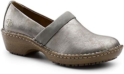 Lila SureGrip Womens Bella Metallic Silver Slip Resistant Work Clogs 9M