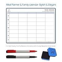 Magnetic Weekly Dry Erase Calendar Board-Meal Planner and Action Plan Whiteboard for Study Planning, Exams, Chores or Dieting - 45 x 32CM Fridge Calendar Task Plan includes 2 Markers and Eraser-Weekly