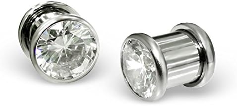 Stainless Steel Body Jewelry Dumbbell w/ Crystals Ear Plug 11444