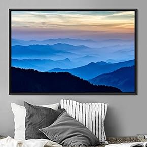 signwin Framed Canvas Wall Art Blue Sunset Abstract...
