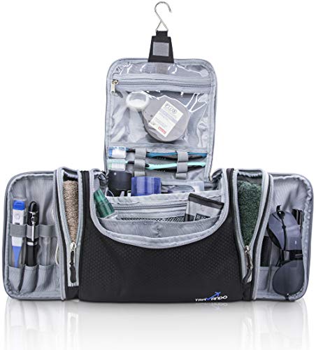 TRAVANDO XXL Toiletry Bag for Women "MAXI" with Hanging Hook - Large Wash Bag - Many Pockets - Travel Set, Travel Toiletry Kit Cosmetics Makeup Big Toilet Organizer Suitcase Luggage (Black) 2 TRAVANDO XXL Toiletry Bag for Women "MAXI" with Hanging Hook - Large Wash Bag - Many Pockets - Travel Set, Travel Toiletry Kit Cosmetics Makeup Big Toilet Organizer Suitcase Luggage (Black)
