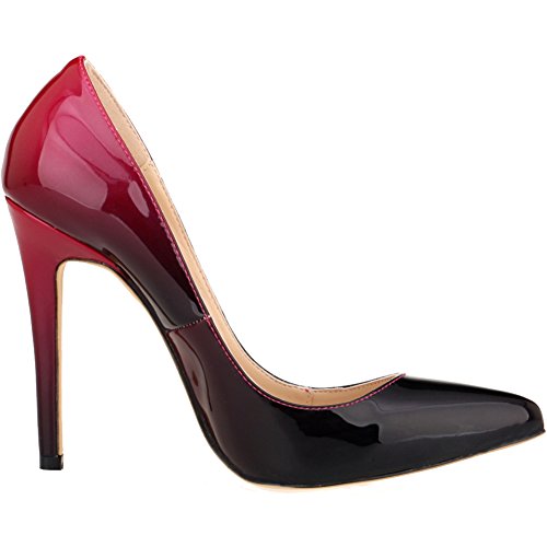 Loslandifen Women's Pionted Toe Double Color Pumps Slender Leather Stiletto High Heels Wedding Shoes(302-1shuangse35,Red)