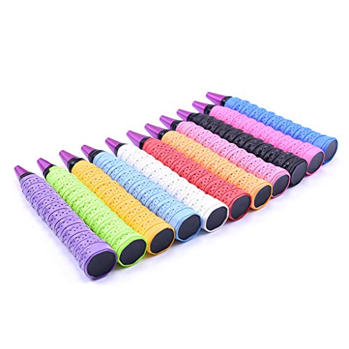 huanban072 Badminton Racket Grip Tape Tennis Handle Absorbent Pad Soft Anti-Slip Overgrip Breathable Holes Grip Tape (Black)