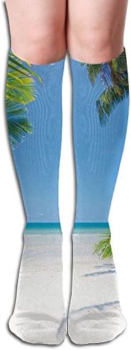 FYW Ocean Palm Leaf And Tropical Beach Coastline Theme Photo Mens &amp; Womens Knee High Socks For Nursing Travel &amp; Pregnancy