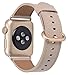JSGJMY Compatible for Iwatch Band 42mm 44mm M/L Women Men Genuine Leather Loop Replacement Strap Compatible for iWatch Series 4 (44mm) Series 3 2 1 (42mm),Light tan with Champagne Gold Clasp