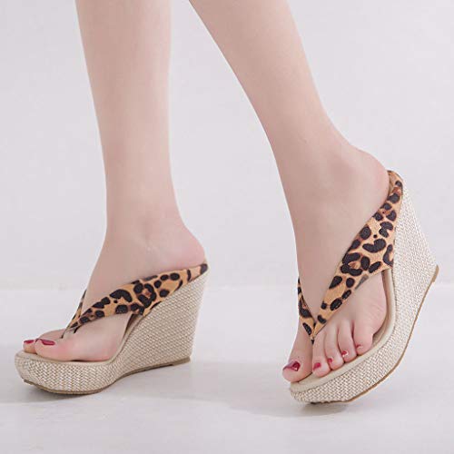 New in Respctful✿ Women's Flip Flop Wedge Sandal Boho Espadrille Flip Flop for Casual Non Slip Outdoor Brown