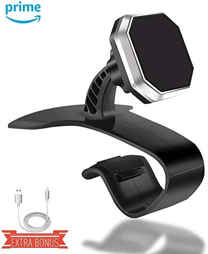 CoolKo Car Mount Holder, Magnetic Dashboard Cell Phone Adjustable Stand Holder with 360° Rotation Design for iPhone x 7 6 5, Samsung, Android, Google [Bonus: 2M Charging Cable]